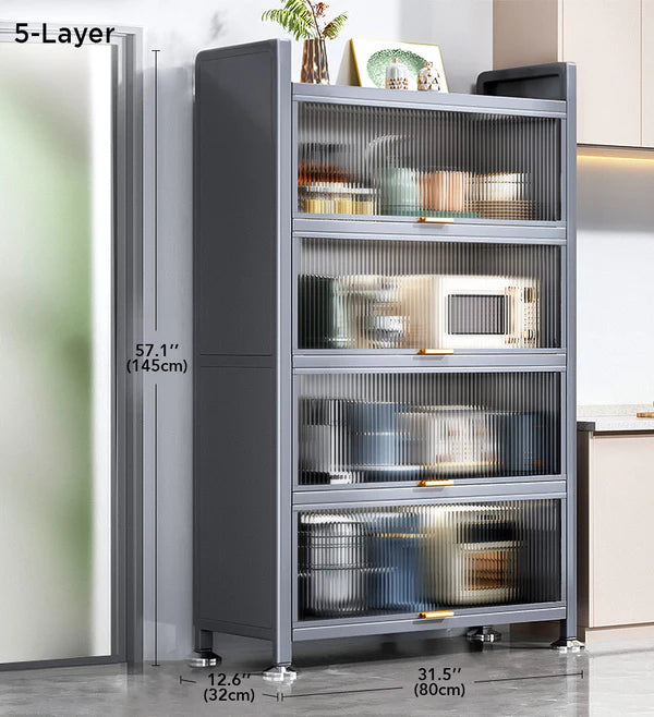 ארון אחסון 5 מדפים עם דלתות וגלגלים דגם רומא