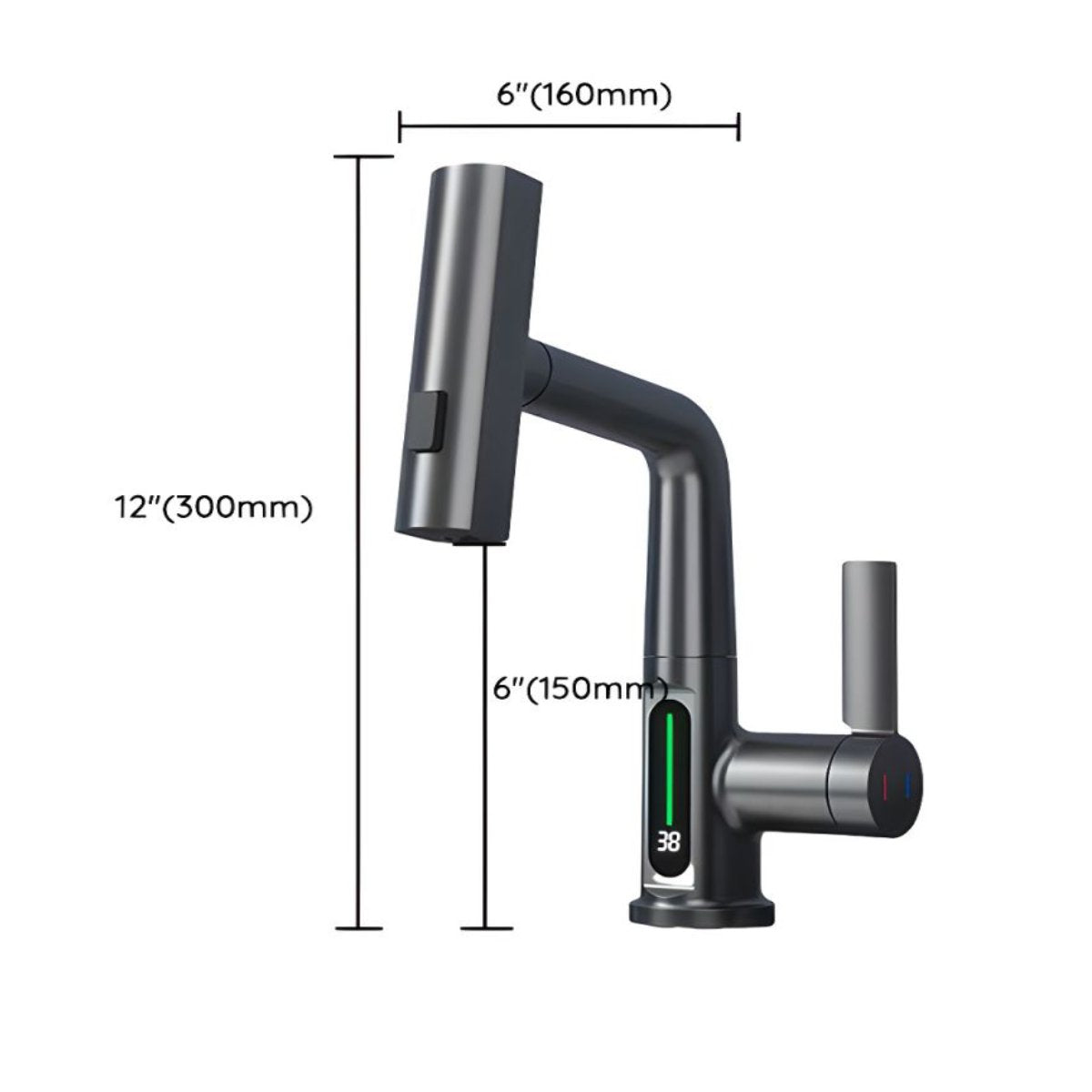 ברז מטבח נשלף שלושה מצבים, מסתובב 360 מעלות, עם הצגה.