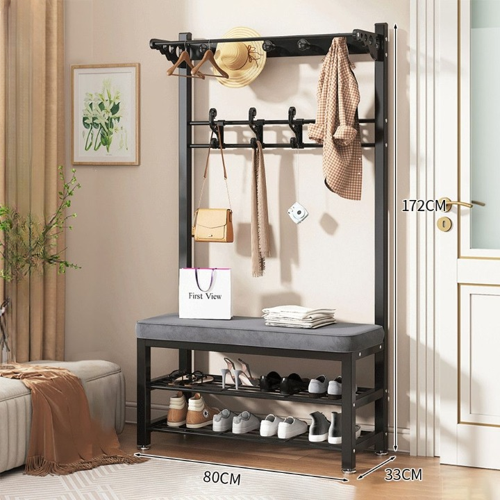 מתלה בגדים מעוצב 3 ב-1: פתרון מושלם לאחסון בגדים ונעליים! צבע שחור