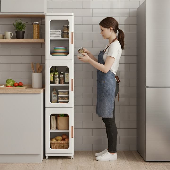 ארון אחסון צר רב תכליתי שלוש קומות דגם מילאנו