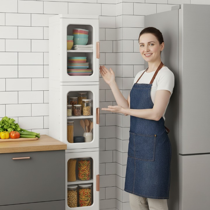 ארון אחסון צר רב תכליתי שלוש קומות דגם מילאנו