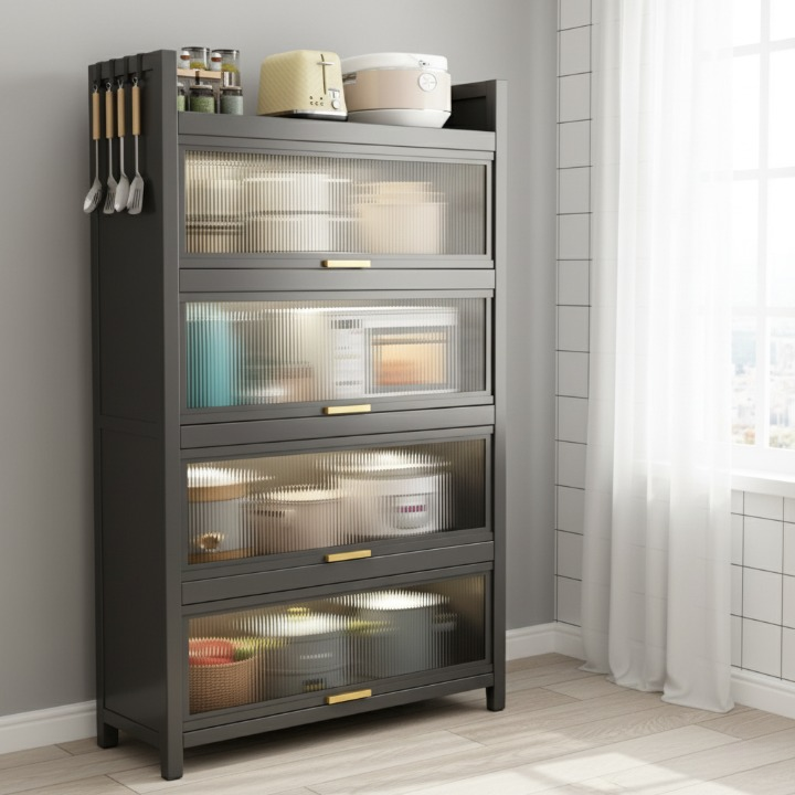 ארון אחסון 5 מדפים עם דלתות וגלגלים דגם רומא