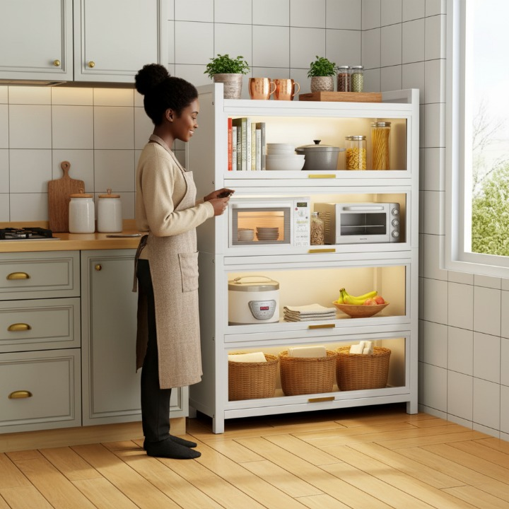 ארון אחסון 5 מדפים עם דלתות וגלגלים דגם רומא