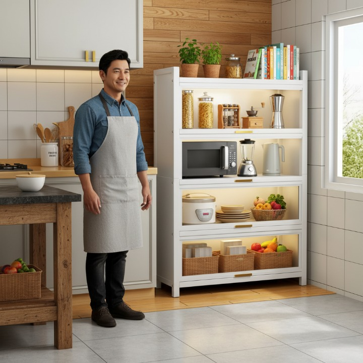 ארון אחסון 5 מדפים עם דלתות וגלגלים דגם רומא