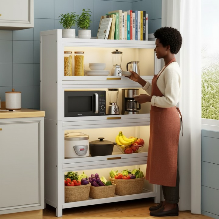 ארון אחסון 5 מדפים עם דלתות וגלגלים דגם רומא