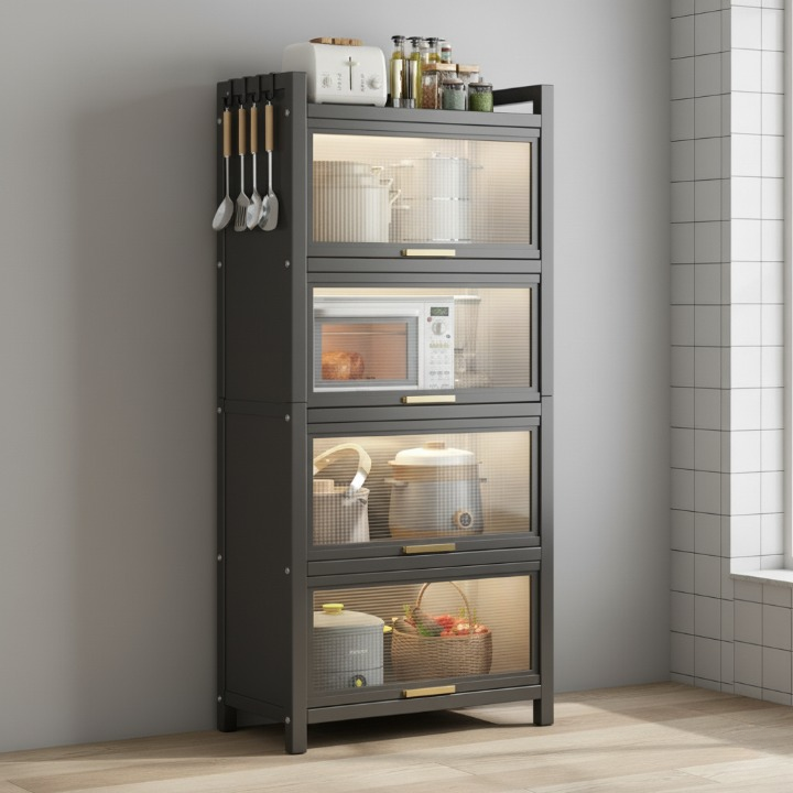 ארון אחסון 5 מדפים עם דלתות וגלגלים דגם רומא