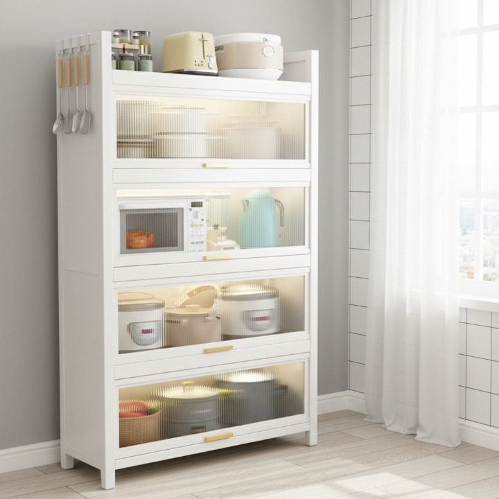 ארון אחסון 5 מדפים עם דלתות וגלגלים דגם רומא