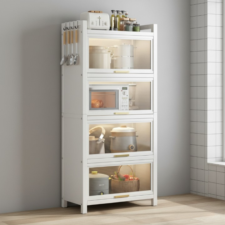 ארון אחסון 5 מדפים עם דלתות וגלגלים דגם רומא