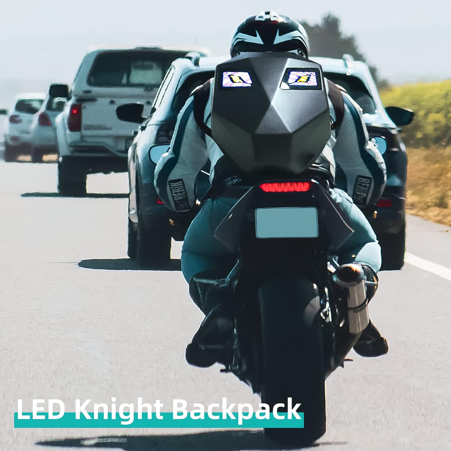 תיק גב לאופנוע LED עם מסך ניתן לתכנות וצבע מלא, עמיד למים (48×18×36 ס”מ)