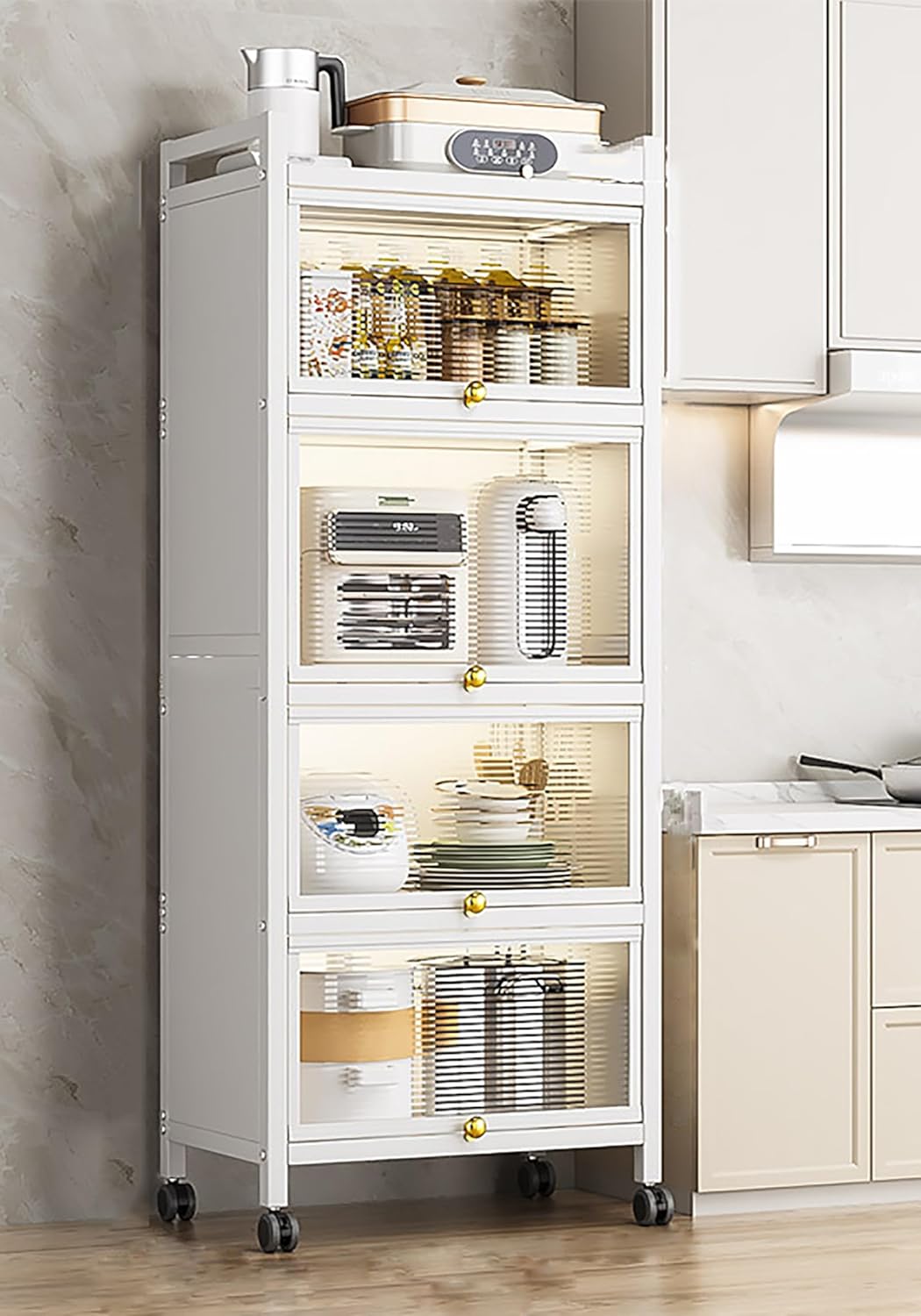 ארון אחסון 5 מדפים עם דלתות וגלגלים דגם רומא