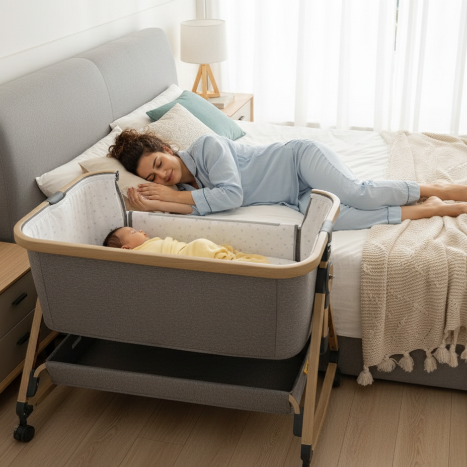 עריסת תינוק יוקרתית עם גלגלים ונעילה | ניידות חכמה ונוחות מושלמת להורים