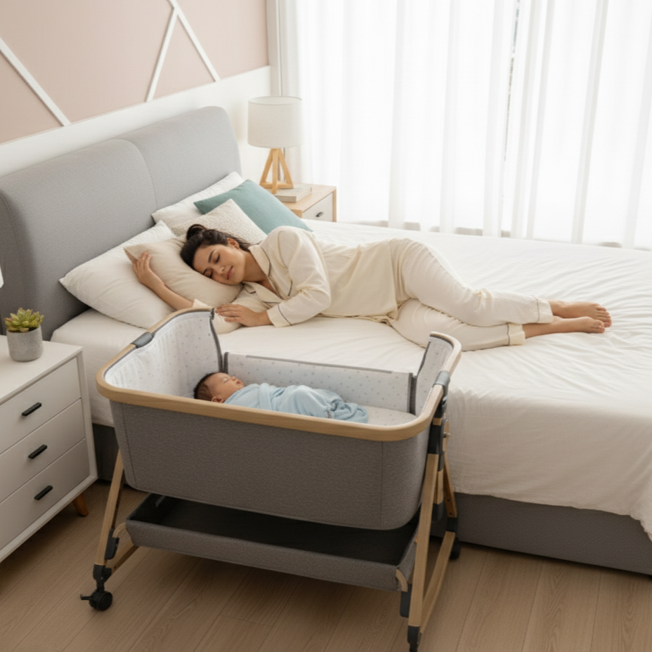 עריסת תינוק יוקרתית עם גלגלים ונעילה | ניידות חכמה ונוחות מושלמת להורים