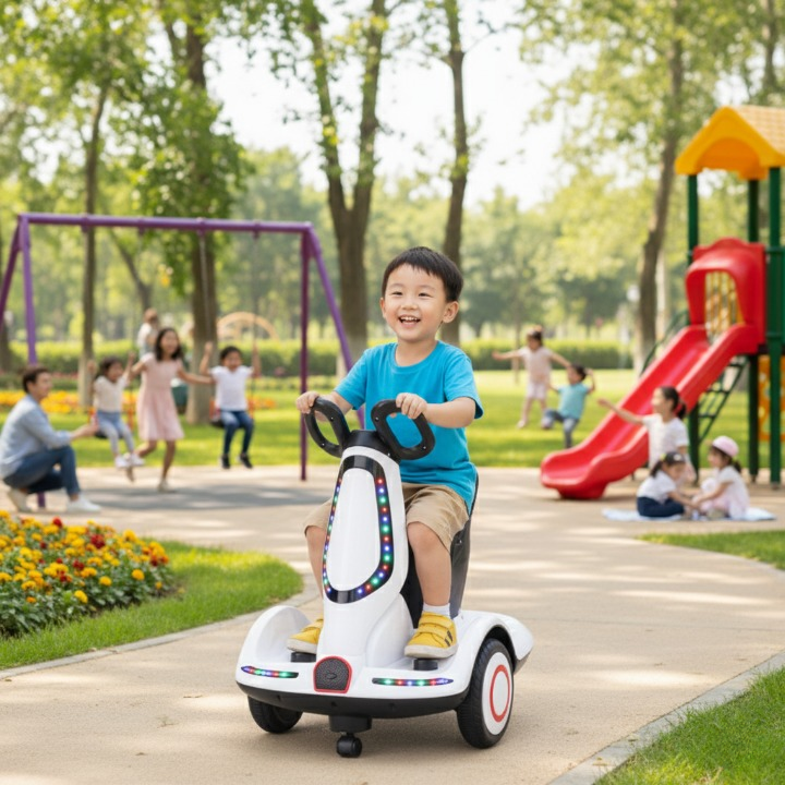 בימבה חשמלית לילדים עם שלט רחוק, מוזיקה, אורות בצבע לבן