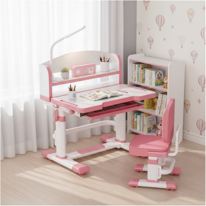 סט שולחן כתיבה וכיסא ארגונומי מתכוונן לגובה לילדים