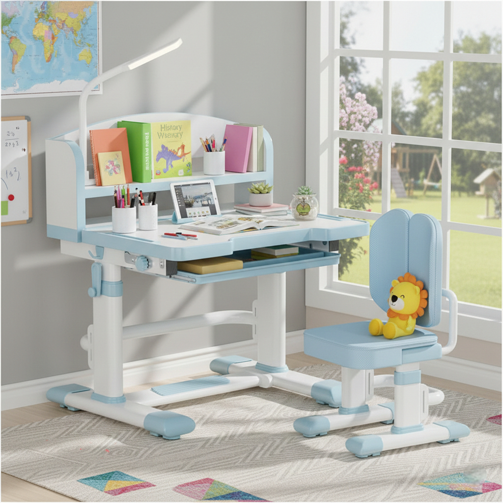 סט שולחן כתיבה וכיסא ארגונומי מתכוונן לגובה לילדים