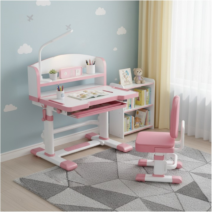 סט שולחן כתיבה וכיסא ארגונומי מתכוונן לגובה לילדים