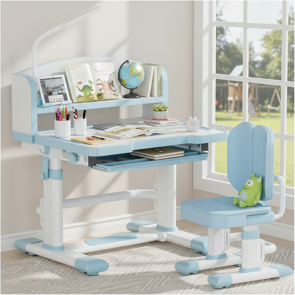 סט שולחן כתיבה וכיסא ארגונומי מתכוונן לגובה לילדים