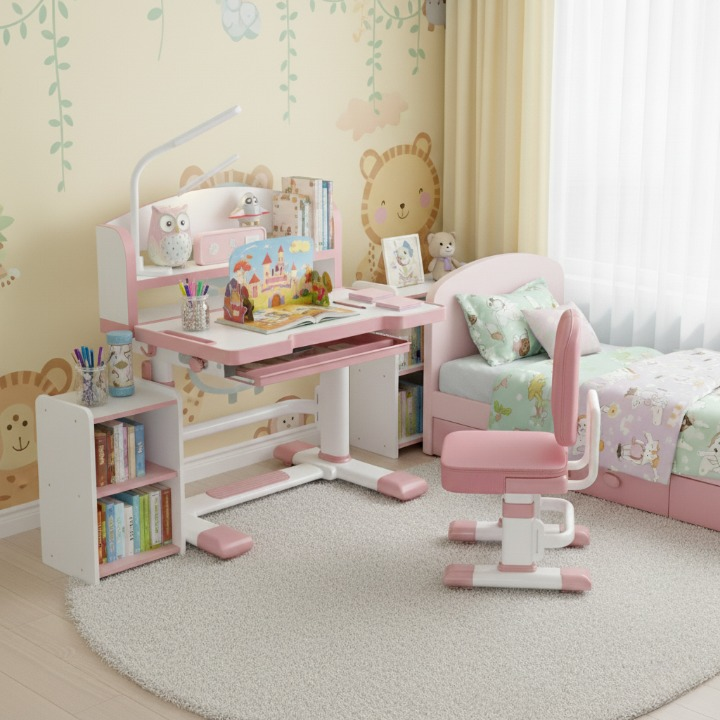 סט שולחן כתיבה וכיסא ארגונומי מתכוונן לגובה לילדים