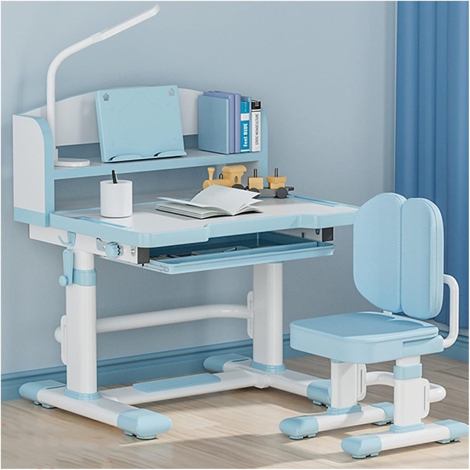 סט שולחן כתיבה וכיסא ארגונומי מתכוונן לגובה לילדים