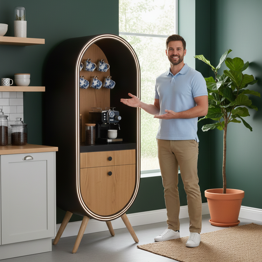 ארון בר קפה מודרני עם תאורת LED