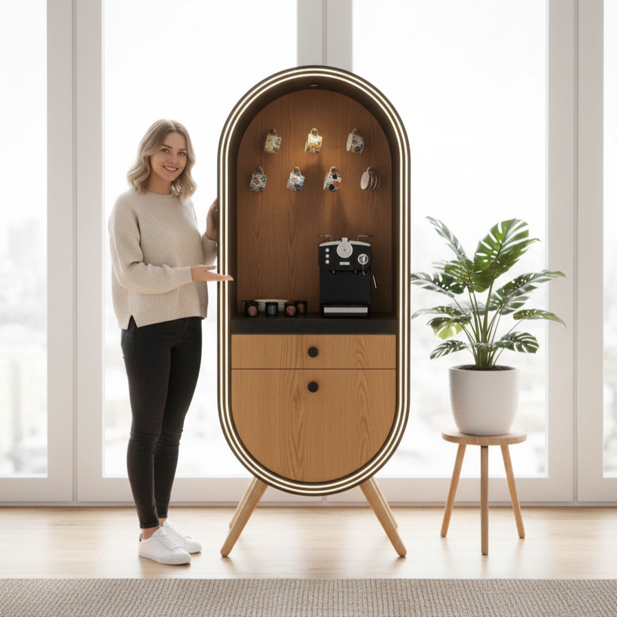 ארון בר קפה מודרני עם תאורת LED