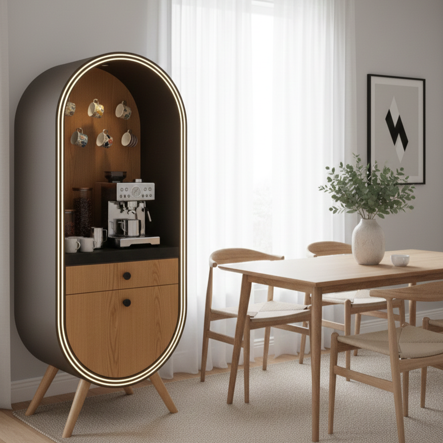 ארון בר קפה מודרני עם תאורת LED