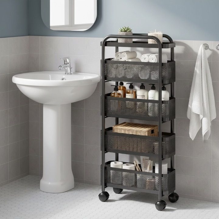 ארון שרות למטבח עם גלגלים במגוון גדלים, בצבע שחור