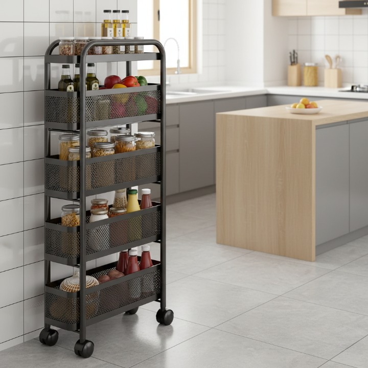 ארון שרות למטבח עם גלגלים במגוון גדלים, בצבע שחור