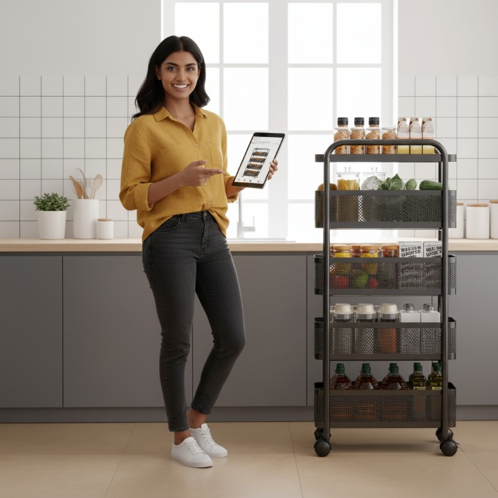 ארון שרות למטבח עם גלגלים במגוון גדלים, בצבע שחור