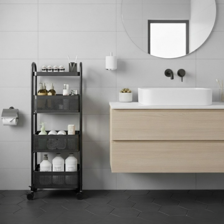 ארון שרות למטבח עם גלגלים במגוון גדלים, בצבע שחור