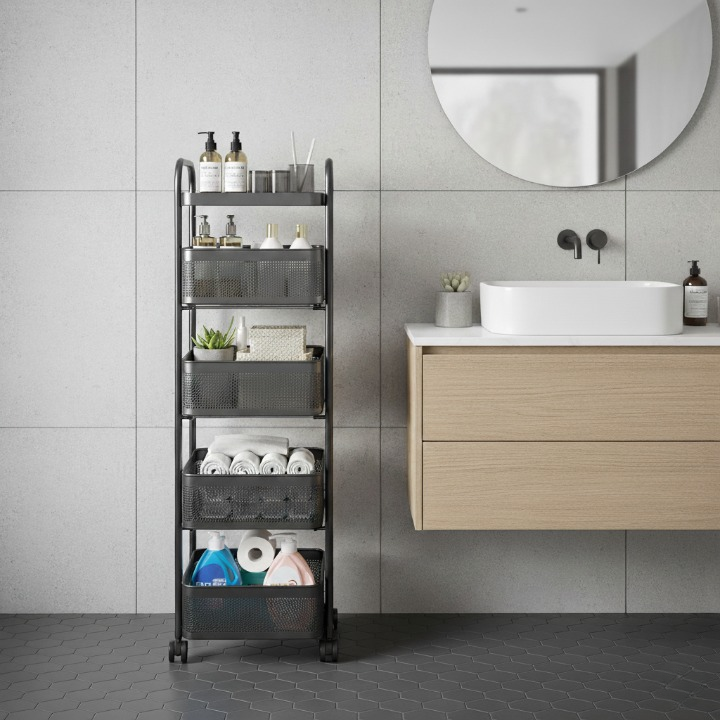 ארון שרות למטבח עם גלגלים במגוון גדלים, בצבע שחור