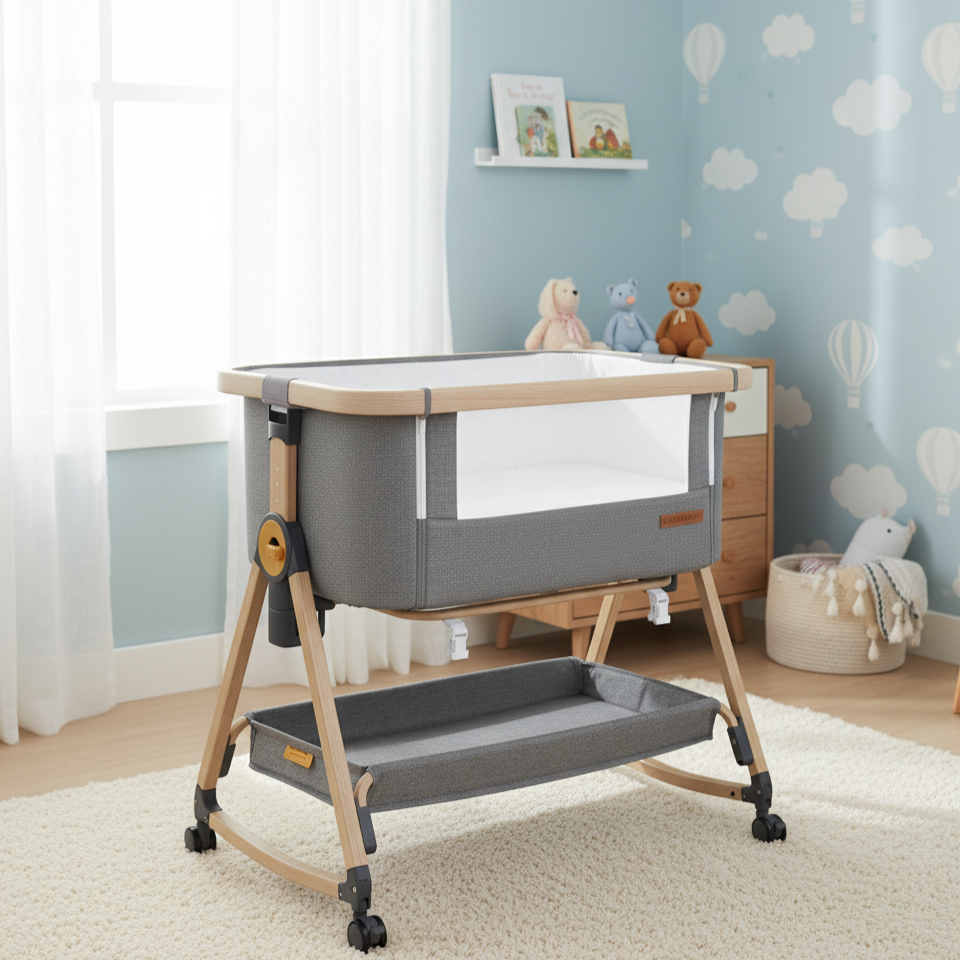 מיטת תינוק ניידת עם גלגלים - עריסה מתנדנדת - SPORTDESIGN