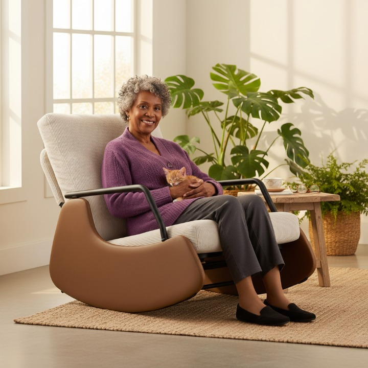 כיסא נדנדה עם משענת יד מתקפלת בצבע בז (85*60*80) דגם הנדריקס