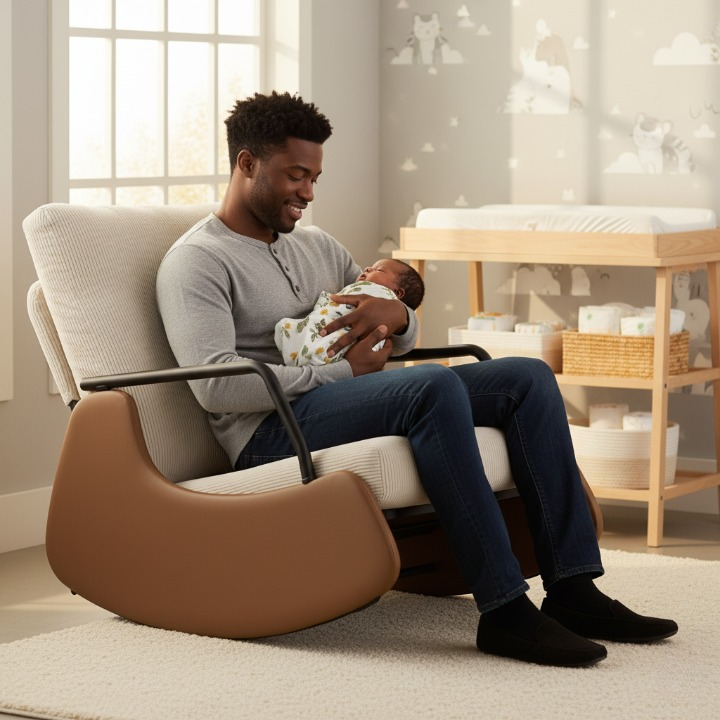 כיסא נדנדה עם משענת יד מתקפלת בצבע בז (85*60*80) דגם הנדריקס