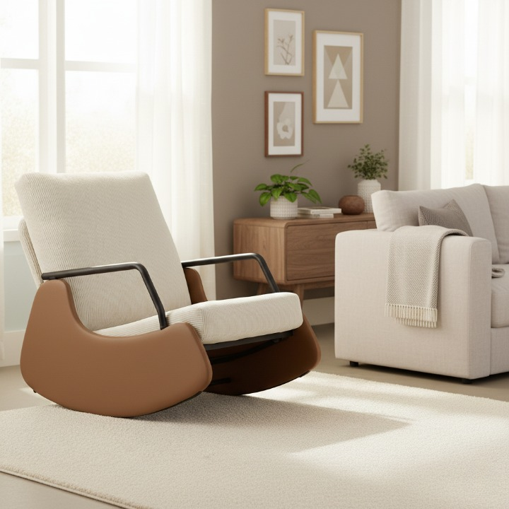 כיסא נדנדה עם משענת יד מתקפלת בצבע בז (85*60*80) דגם הנדריקס