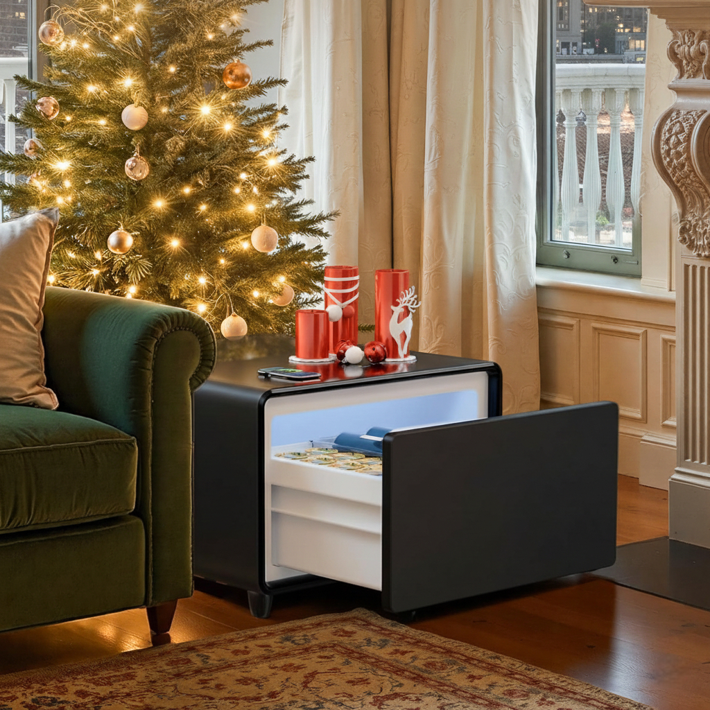 שידת לילה חכמה עם מקרר מובנה