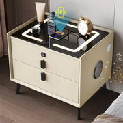 שידת לילה חכמה 2 רמקולים, וטביעת אצבע, שתי מגירות, ותומך טעינה חכמת