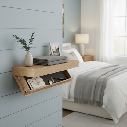 מדף צף קיר מעץ מלא עם תא סודי וכרטיס לפתיחה (90*28*8 ס"מ)