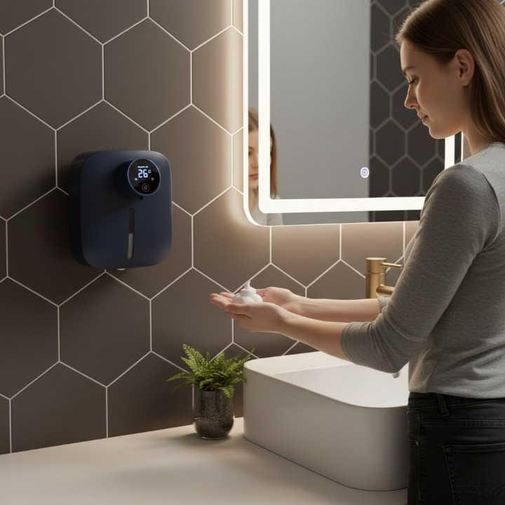 מתקן סבון ללא מגע חדשני (צבע כחול) מבית PLUZZ