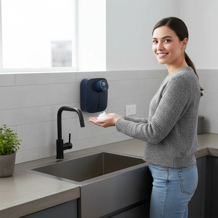 מתקן סבון ללא מגע חדשני (צבע כחול) מבית PLUZZ