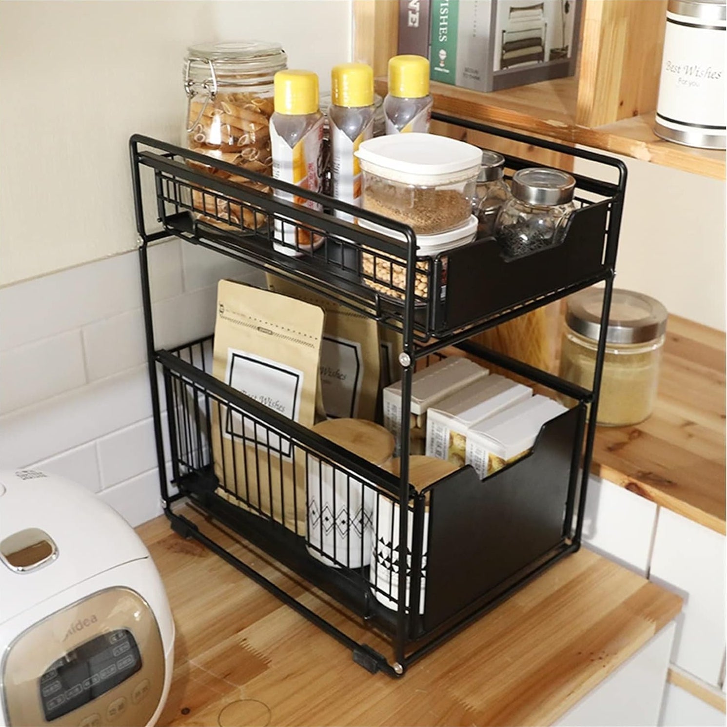 סטנד אחסון מתחת לכיור צבע שחור שתי קומות