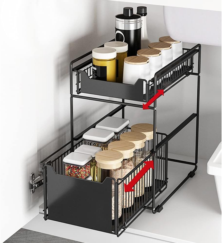 סטנד אחסון מתחת לכיור צבע שחור שתי קומות