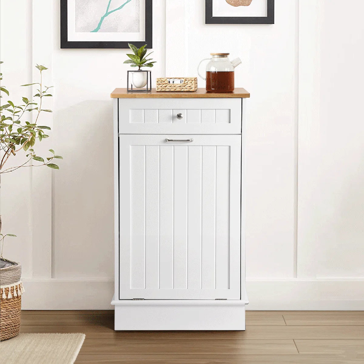 ארון פח מעץ, כולל מגירה אחסון, ומשטח עליון, מתאים למטבח או סלון