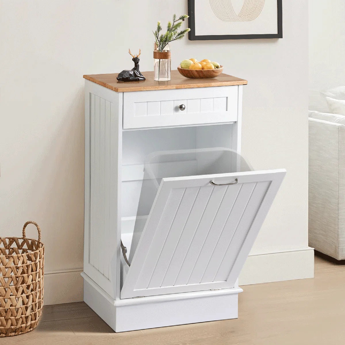 ארון פח מעץ, כולל מגירה אחסון, ומשטח עליון, מתאים למטבח או סלון