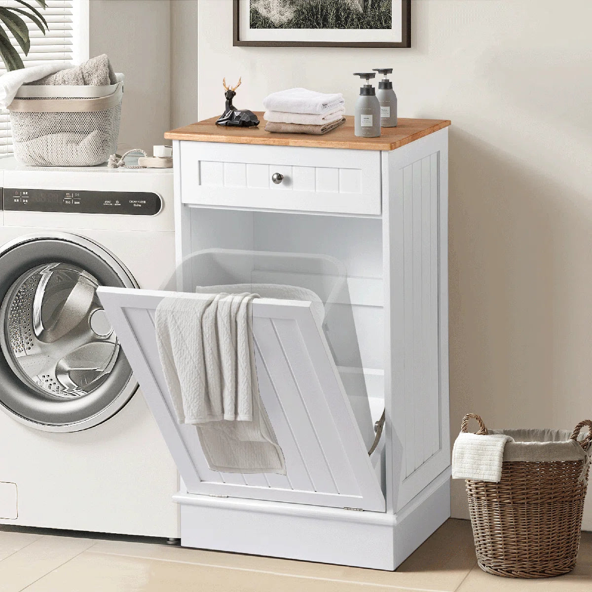 ארון פח מעץ, כולל מגירה אחסון, ומשטח עליון, מתאים למטבח או סלון