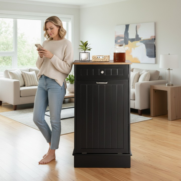 ארון פח מעץ, כולל מגירה אחסון, ומשטח עליון, מתאים למטבח או סלון