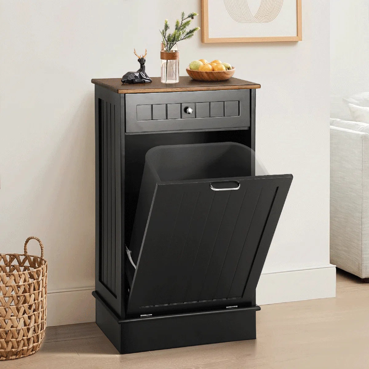 ארון פח מעץ, כולל מגירה אחסון, ומשטח עליון, מתאים למטבח או סלון