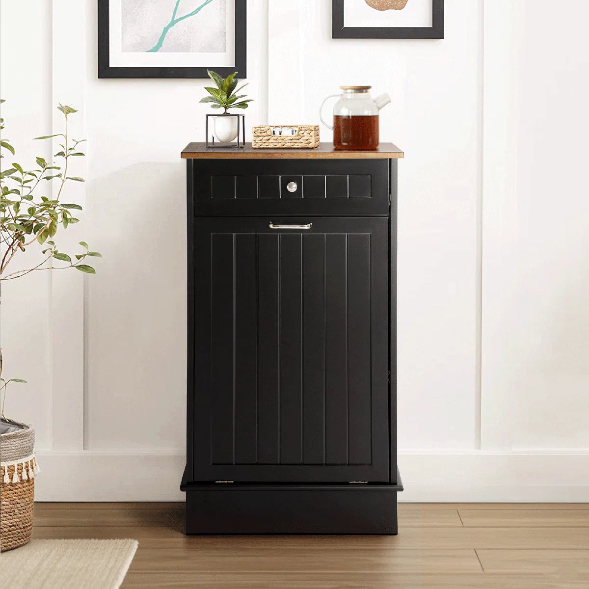 ארון פח מעץ, כולל מגירה אחסון, ומשטח עליון, מתאים למטבח או סלון