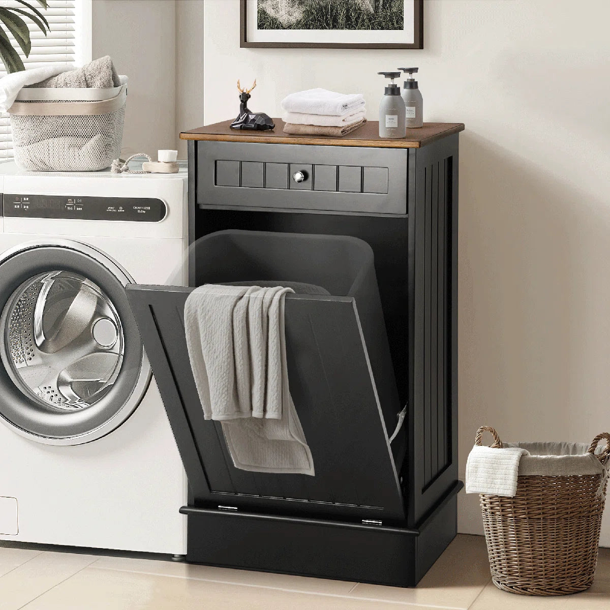 ארון פח מעץ, כולל מגירה אחסון, ומשטח עליון, מתאים למטבח או סלון