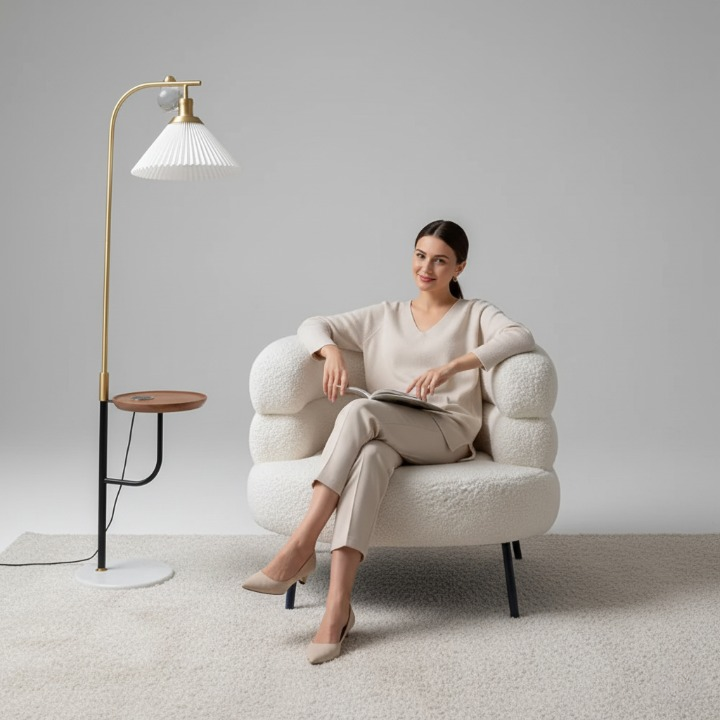 GNDI | כורסא בוקלה מודרנית בצבע לבן